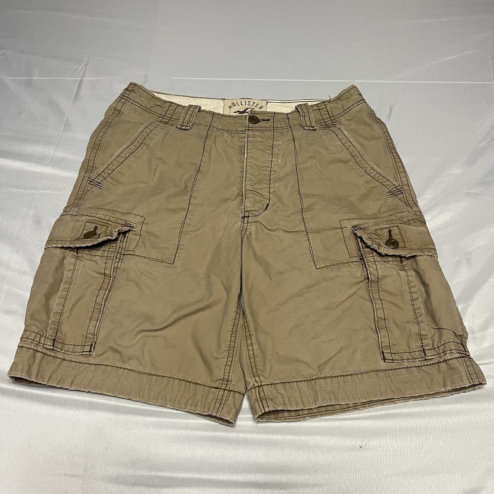 Y2k Hollister Cargo Shorts Men's Size 32 Beige Heavyweight Cotton Skate Preppy
